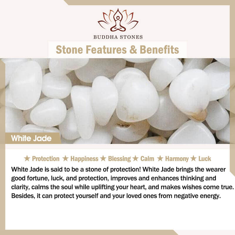 Buddha Stones bonheur en cuivre plaqué argent 925 avec jade blanc et fleur de prunier