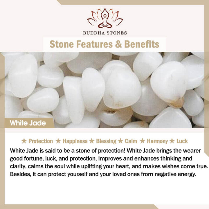 Buddha Stones bonheur en cuivre plaqué argent 925 avec jade blanc et fleur de prunier