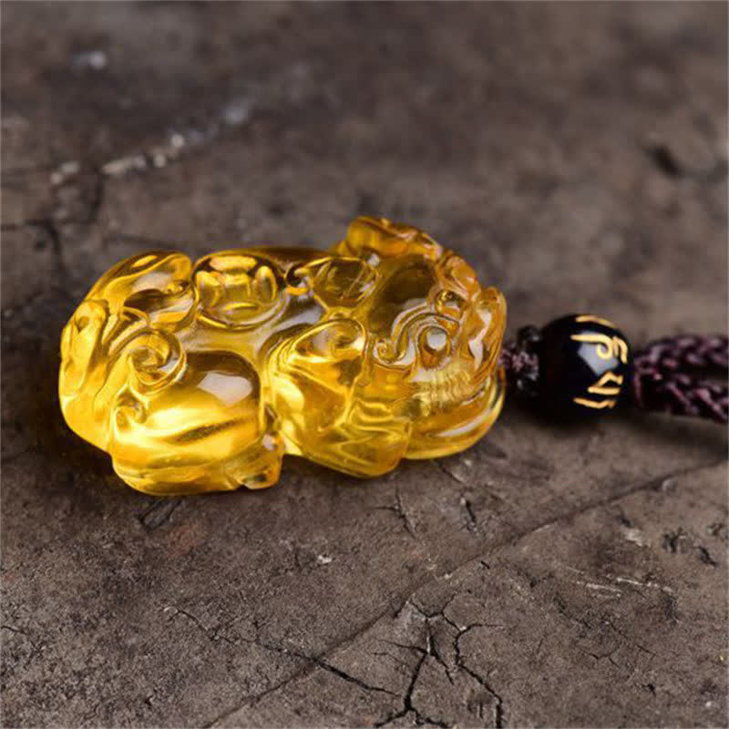 Collier pendentif de richesse en Buddha Stones FengShui Citrine PiXiu