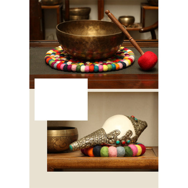 Buddha Stones Bol chantant tibétain, coussin décoratif en feutre de laine fait main - image 8