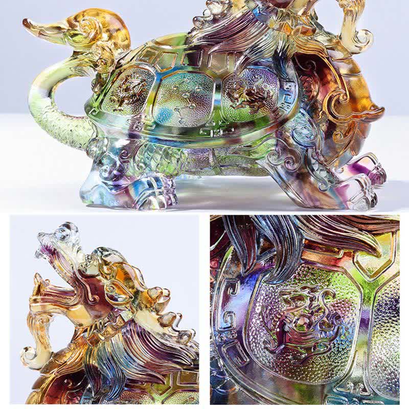 Tortue dragon Feng Shui, pièce d'art en cristal Liuli faite à la main, décoration pour la maison et le bureau