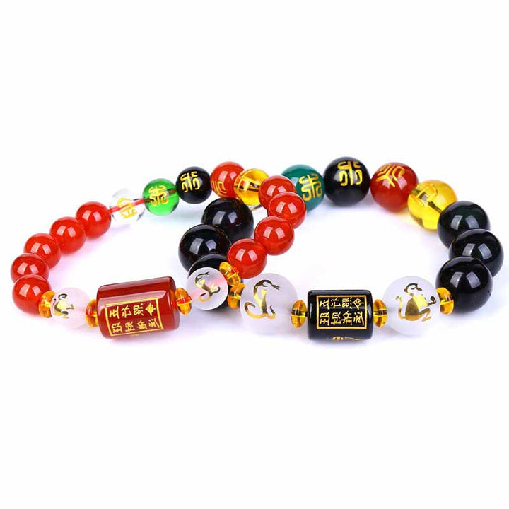 Buddha Stones Zodiaque chinois Feng Shui Obsidienne Bracelet de richesse à cinq éléments