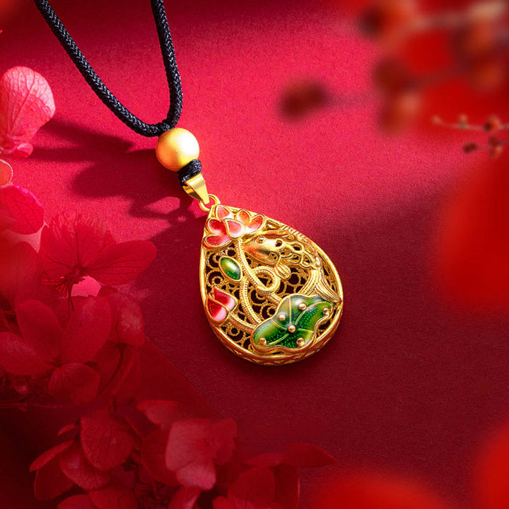 Collier pendentif porte-bonheur en cuivre avec Buddha Stones et poisson Koi, fleur de lotus et feuille - image 5