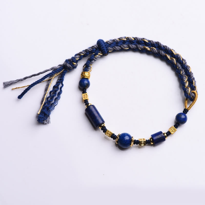 Bracelet en corde positive en perles de lazurite naturelles faites à la main avec des Buddha Stones