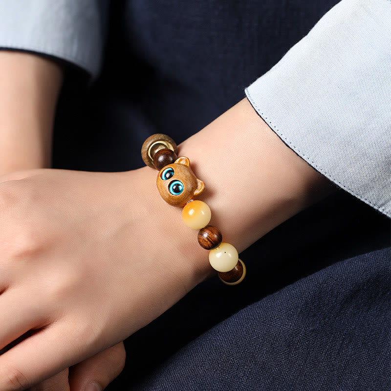 Bracelet porte-bonheur en bois de santal avec graines de Bodhi naturelles et Buddha Stones, tête de chat mignon et porte-bonheur, griffe de paix - image 8