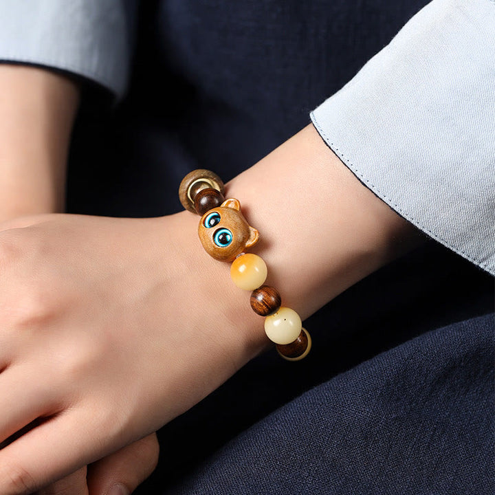 Bracelet porte-bonheur en bois de santal avec graines de Bodhi naturelles et Buddha Stones, tête de chat mignon et porte-bonheur, griffe de paix - image 8