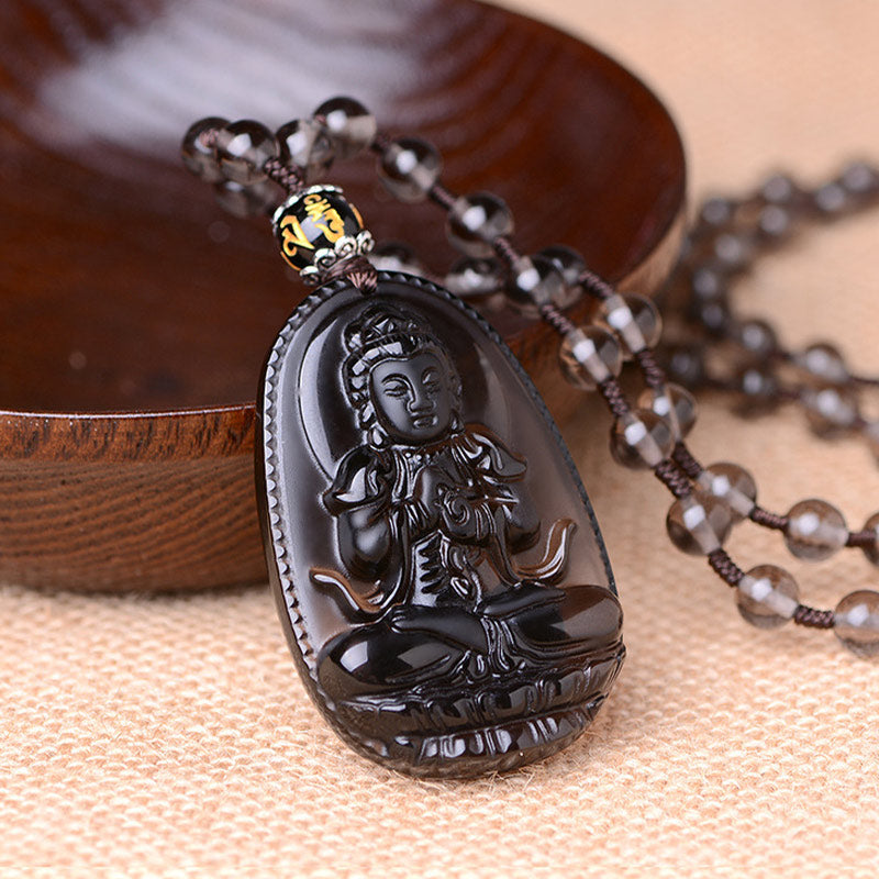 Collier de protection en obsidienne du zodiaque chinois