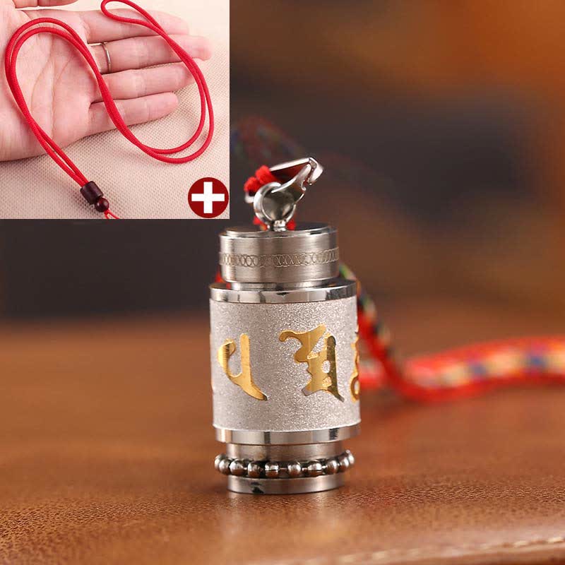 Collier pendentif amulette de sagesse en acier titane avec Buddha Stones tibétaines Om Mani Padme Hum Shurangama Mantra - 1,4*2,4 cm - Argent - Corde rouge - image 29