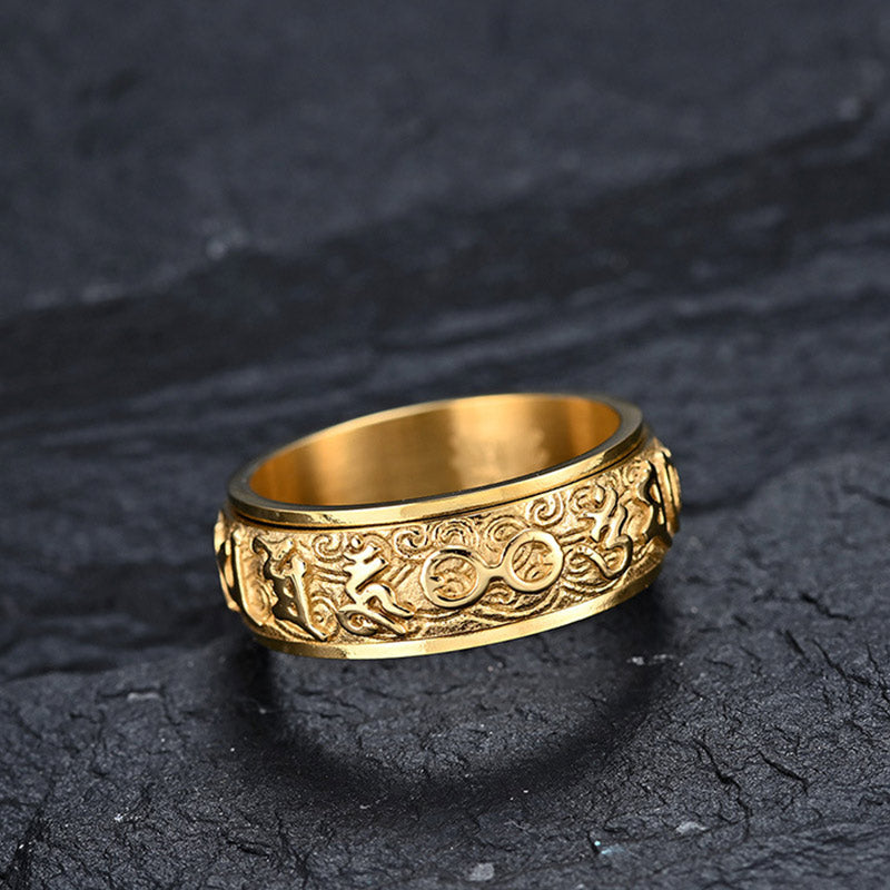 Bague en acier titane Buddha Stones Six True Words Équilibre Calme