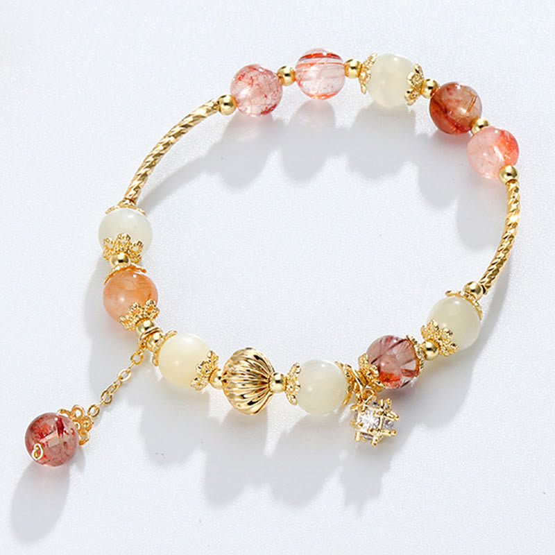 Bracelet de perles de bon augure en quartz rutile coloré œil de chat et zircon - Quartz rutile (Auspiciosité ♥ Courage) - image 1