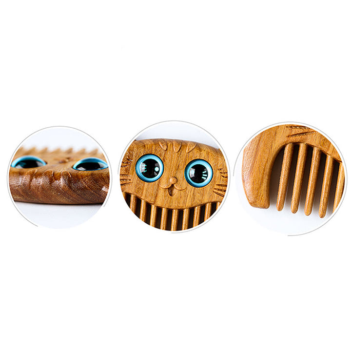 Peigne portable à motif de chat simple en bois de santal vert - image 11