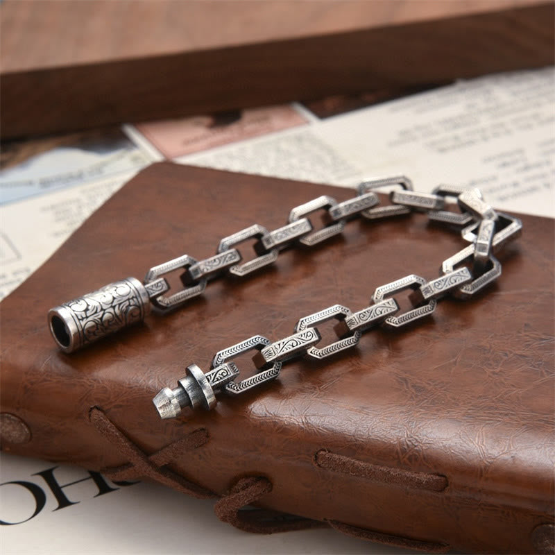 Bracelet énergétique porte-bonheur gravé avec motif floral de la dynastie Tang vintage Buddha Stones