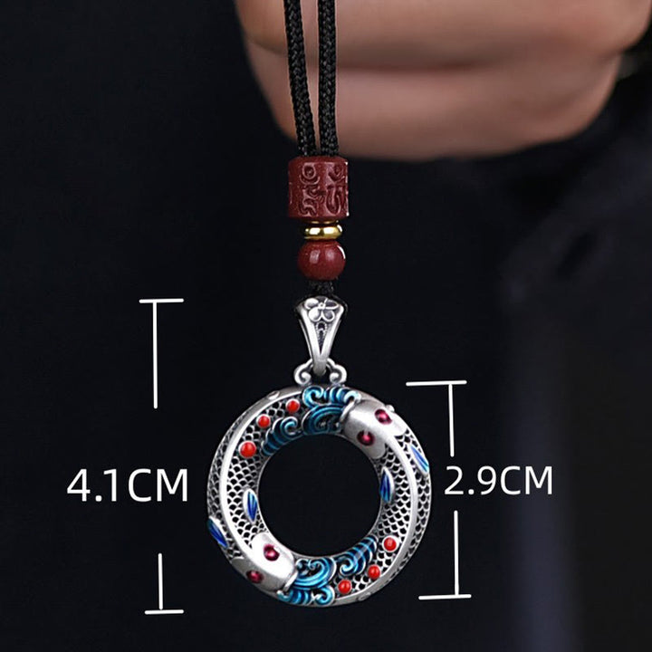 Collier pendentif en cuivre avec boucle de paix et poisson Koi en Buddha Stones