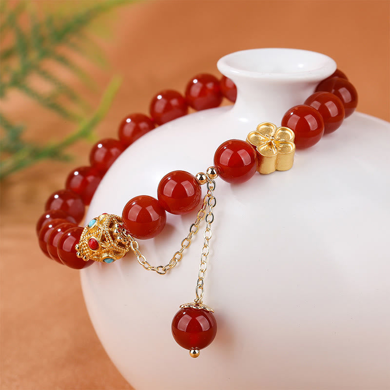 Bracelet d'acceptation de soi en agate rouge naturelle et agate blanche en fleur de pêcher