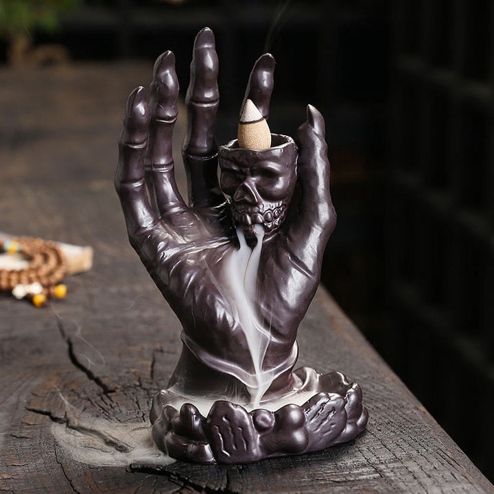 Buddha Stones Halloween Fantôme Main Tête de Mort Céramique Paix Guérison Brûleur D'encens Décoration