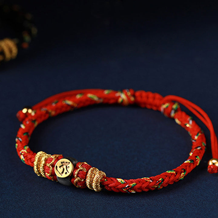 Bracelet en corde tressée en argent avec Buddha Stones et signe du zodiaque chinois