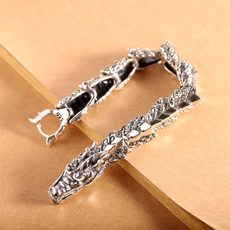 Bracelet jonc porte-bonheur en argent sterling 925 avec Buddha Stones et dragon