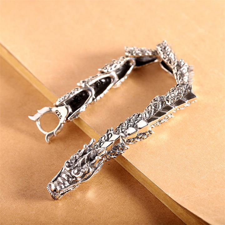 Bracelet jonc porte-bonheur en argent sterling 925 avec Buddha Stones et dragon