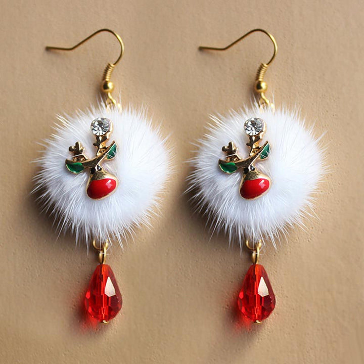 Boucles d'oreilles pompon en fourrure de Père Noël et élan