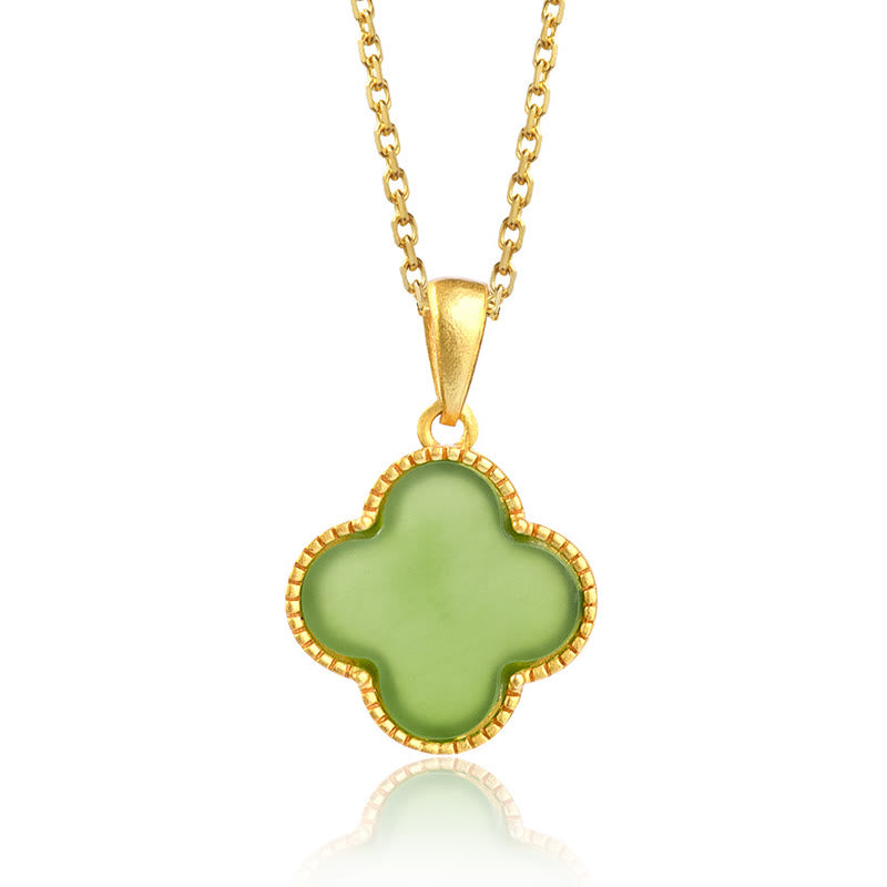 Collier pendentif trèfle à quatre feuilles en jade naturel Hetian en argent sterling 925 Buddha Stones