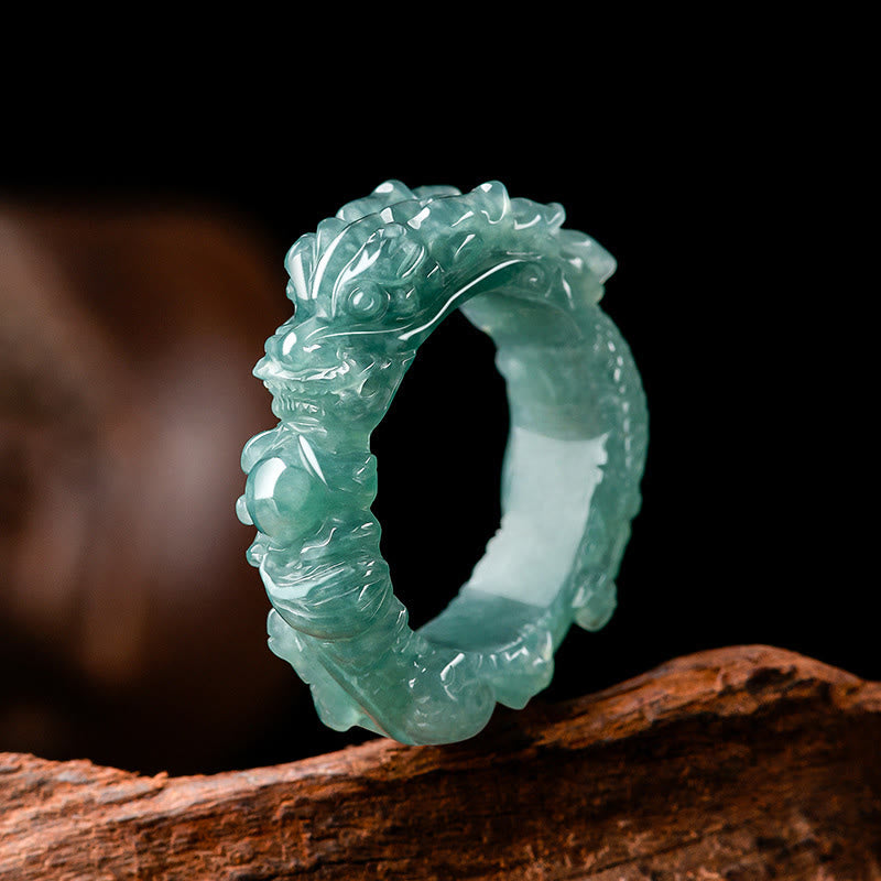 Bague de réussite en jade naturel avec dragon et Buddha Stones - 23 mm - image 0