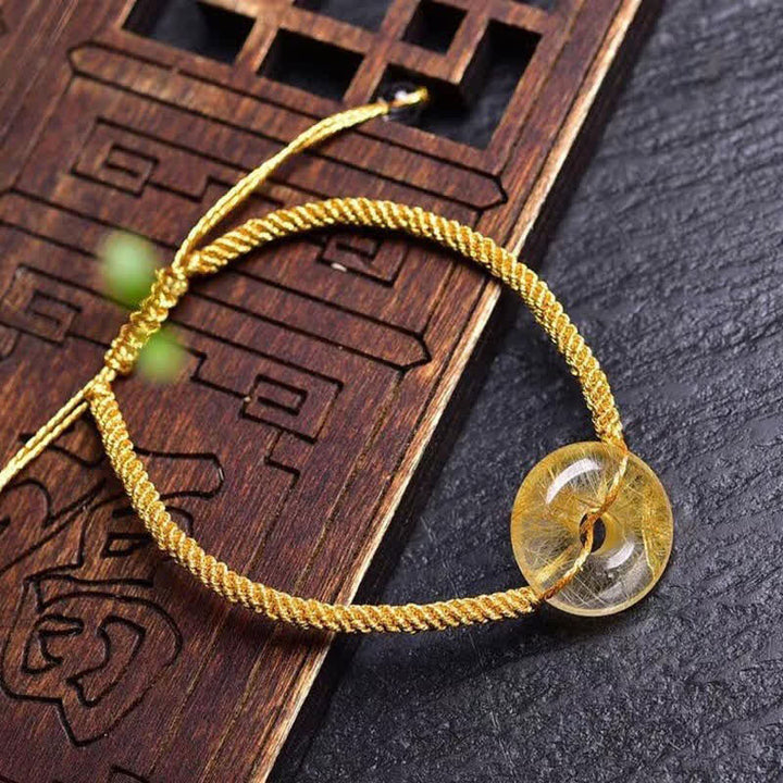 Bracelet tressé Buddha Stones Rond Citrine Boucle de Paix Bonheur