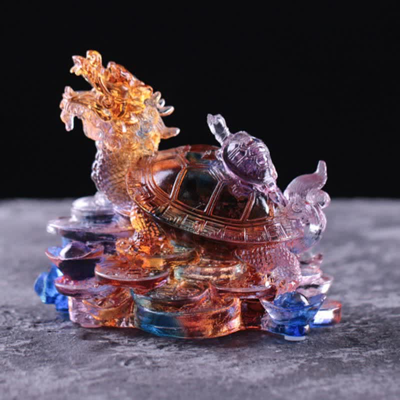 Buddha Stones Feng Shui Dragon Tortue Pièces de monnaie en cristal Liuli fait à la main Pièce d'art porte-bonheur Décoration de bureau à domicile