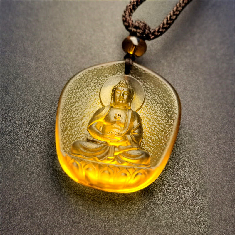 Collier pendentif en cristal de compassion Liuli Buddha Stones et bénédiction du zodiaque chinois - Chien/Cochon - Bouddha Amitabha - image 1