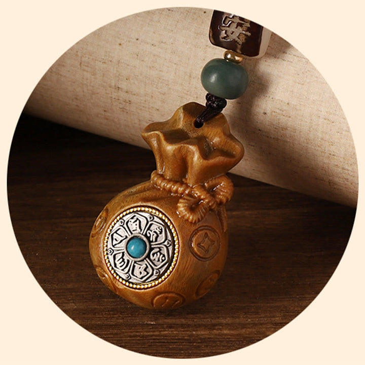 Buddha Stones Petite Feuille Bois de Santal Rouge Bois de Santal Vert Sac d'Argent Om Mani Padme Hum Protection Rotative Décoration Suspendue