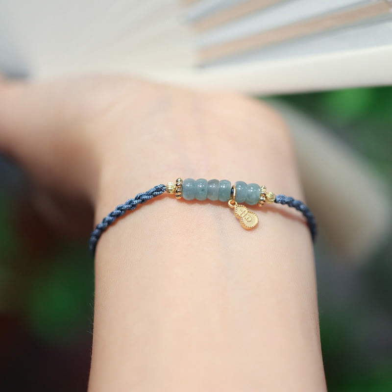 Bracelet tressé porte-bonheur en argent sterling 925 avec gourde de jade naturelle et quartz rutile Fu