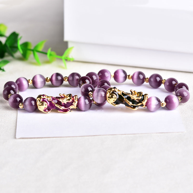 Bracelet de richesse œil de chat Pixiu en Buddha Stones