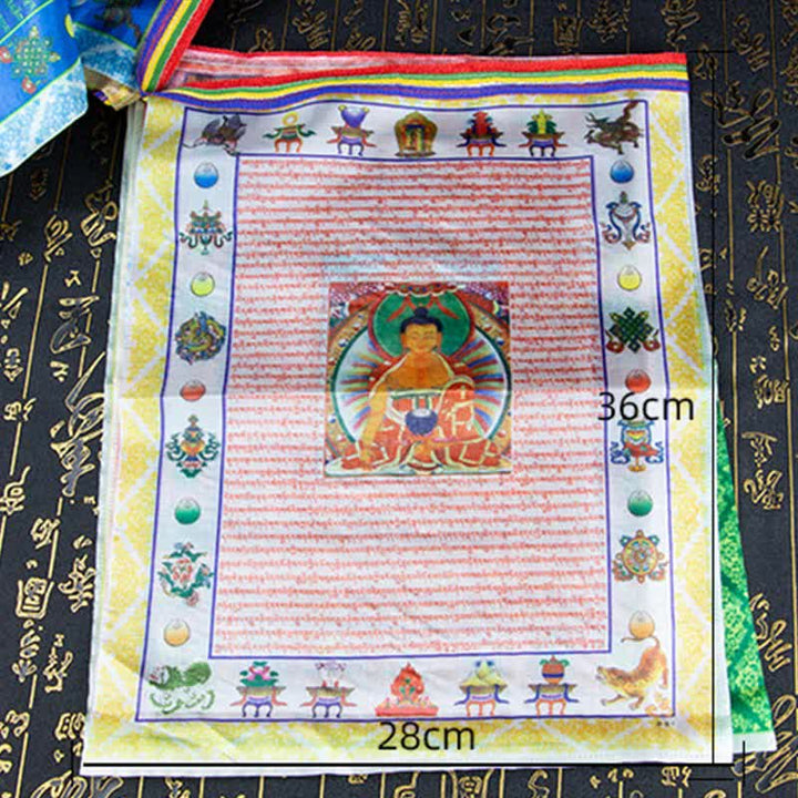 Buddha Stones Drapeau de prière extérieur tibétain à cinq couleurs représentant le Bouddha du Cheval de Vent et Tara, symbole de guérison et de bon augure - image 15