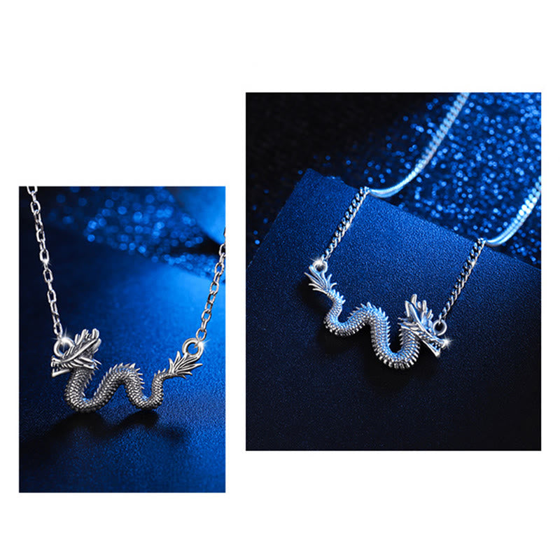 Collier avec pendentif en chaîne de protection du dragon de bon augure en argent sterling 925 Buddha Stones