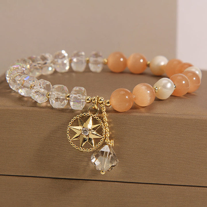 Bracelet de soutien étoile en cristal blanc œil de chat orange Buddha Stones