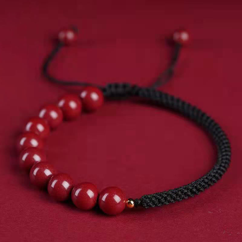 Bracelet en corde de bénédiction avec nœud King Kong en cinabre naturel et Buddha Stones