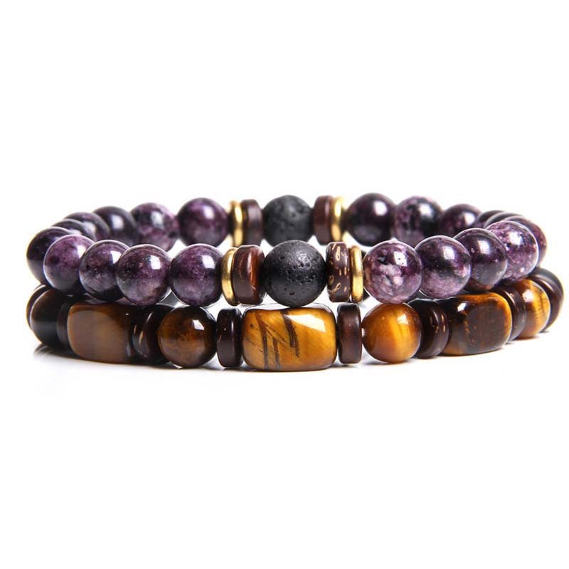 Bracelet de perles œil de tigre en cristal de guérison en Buddha Stones 2 pièces