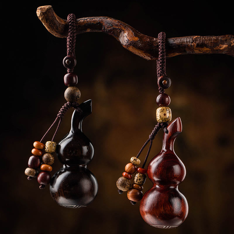 Porte-clés porte-bonheur en ébène tibétain à petites feuilles de gourde en bois de santal rouge
