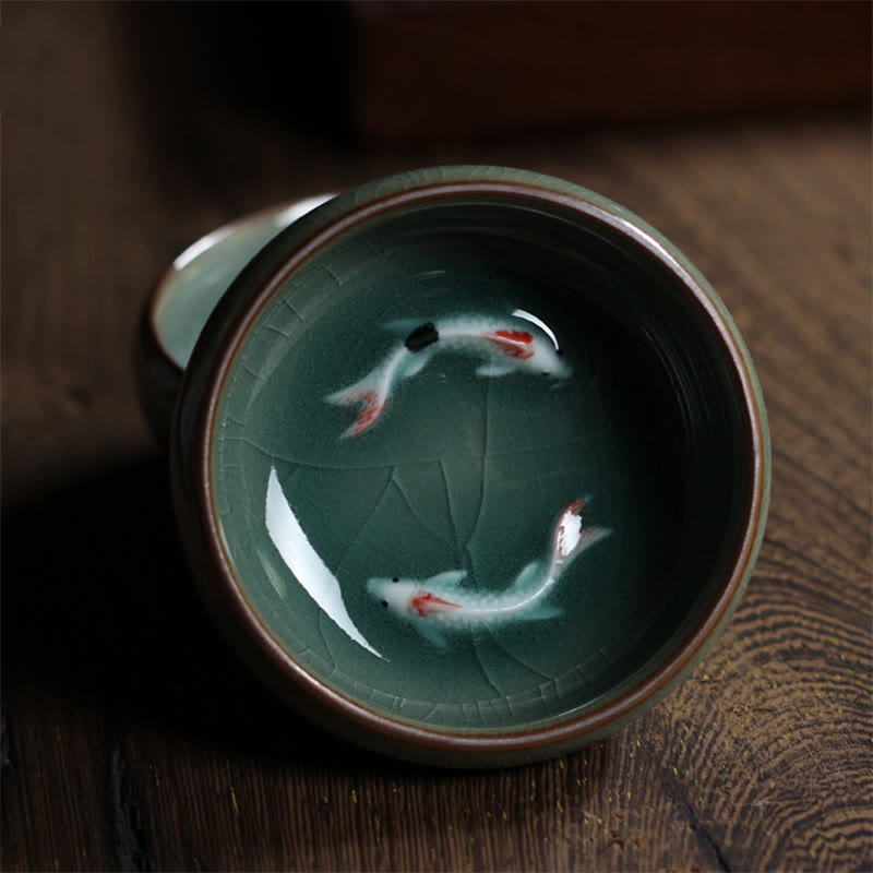 Buddha Stones Poisson Koi Coloré Tasse à Thé en Céramique Tasse à Thé Kung Fu Bol - image 1