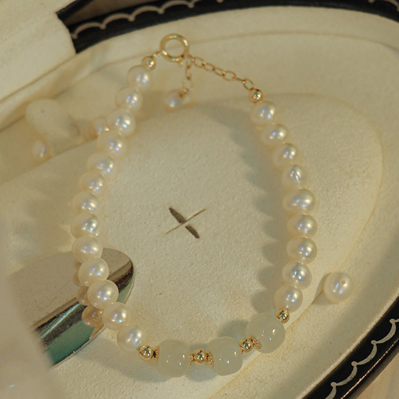 Bracelet chaîne en perles de sincérité en jade blanc cyan Hetian plaqué or 14 carats