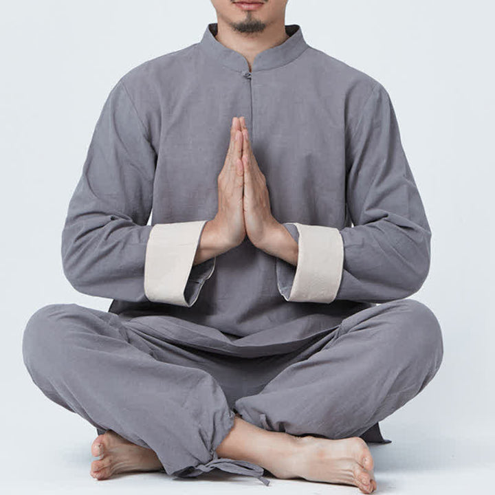 Ensemble de vêtements en coton et lin pour homme Buddha Stones, méditation spirituelle, zen, yoga, prière - Gris - US/UK/AU44，EU54 (3XL) - image 14