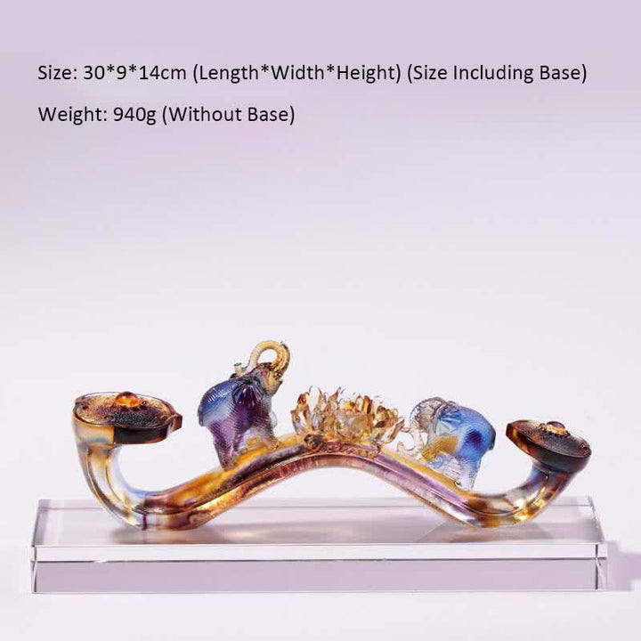 Pièce d'art en cristal fait à la main en forme d'éléphant Ruyi de Liuli, décoration d'intérieur avec base en cristal - 30*9*14cm - image 2