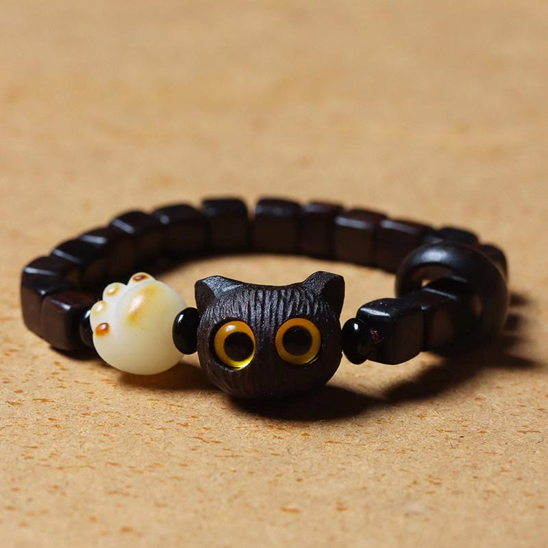 Bracelet calme en perles carrées en bois d'ébène et Buddha Stones en forme de patte de chat mignon - image 5