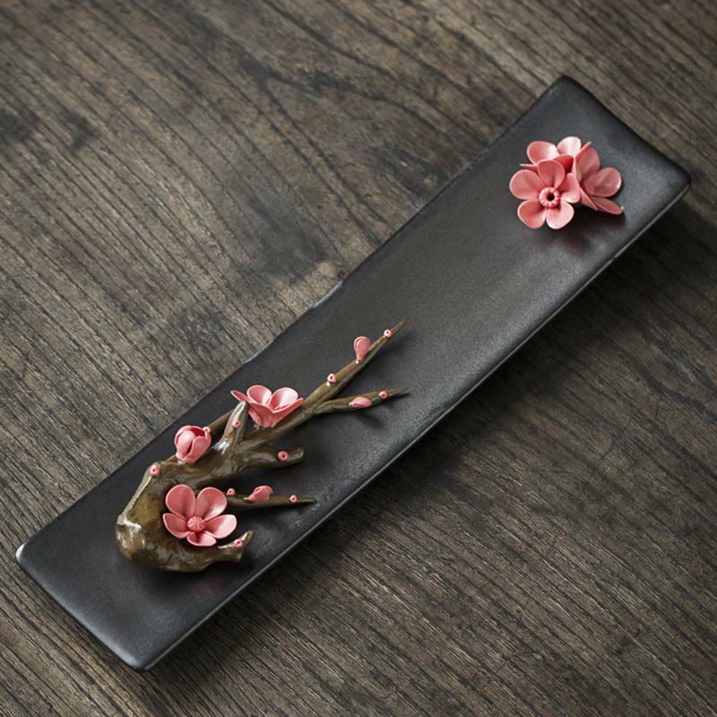 Brûleur d'encens spirituel en céramique Buddha Stones Lotus Pivoine Rose Fleur