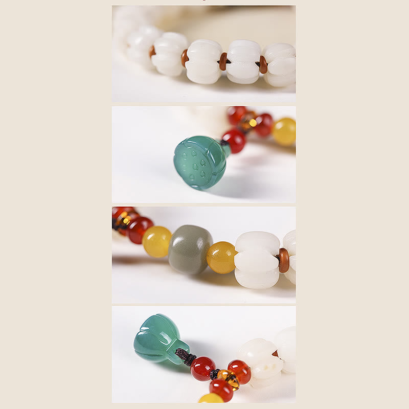 Bracelet en perles de citrouille gravées en agate rouge Bodhi Calme Harmonie Bodhi Graines naturelles Lotus