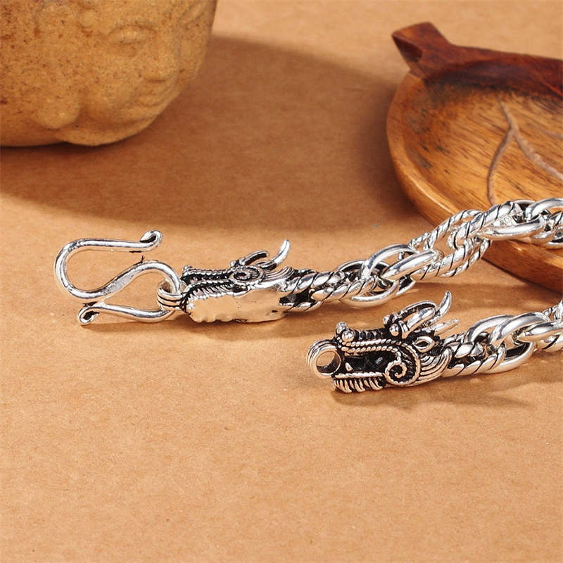 Bracelet de protection porte-bonheur en argent sterling 925 Buddha Stones et dragon