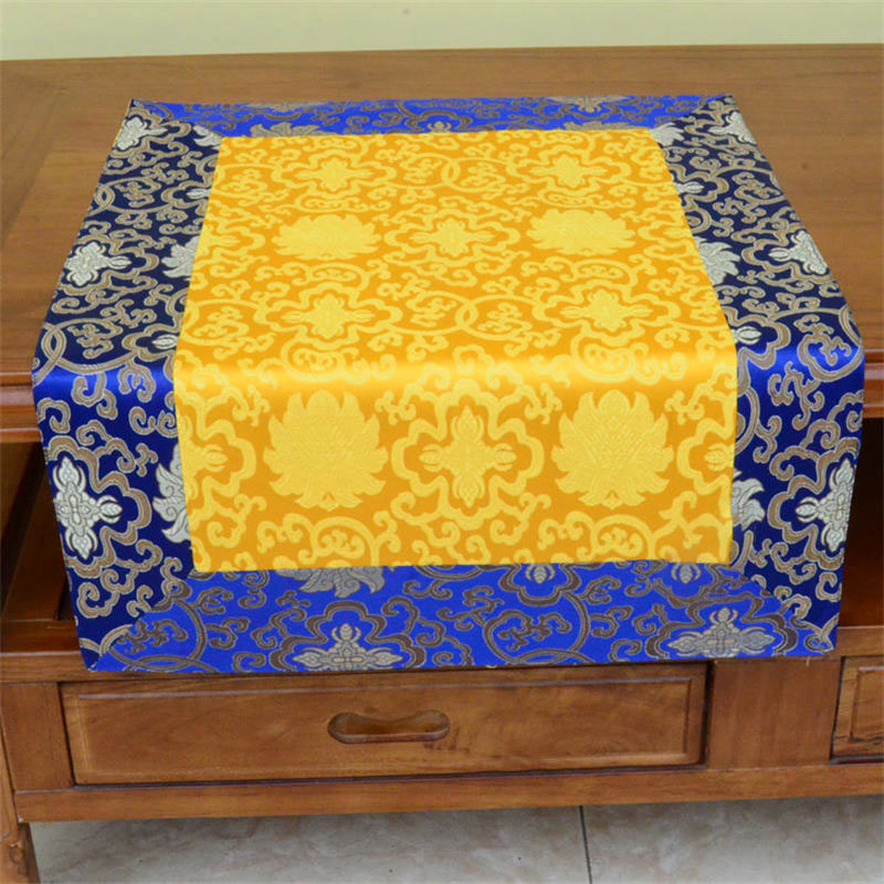 Chemin de table en brocart avec motif de fleur de dragon Vajra et symboles de bon augure