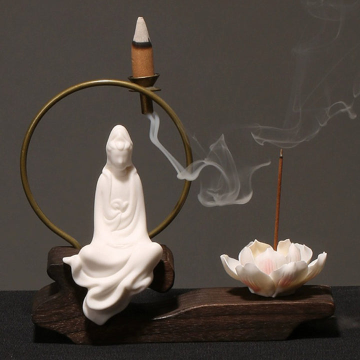 Brûleur d'encens en céramique avec Buddha Stones et lotus pour la guérison et la méditation
