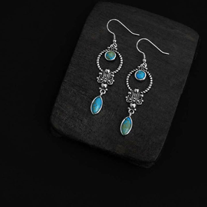 Boucles d'oreilles Buddha Stones en argent sterling 925 avec crochet, plaqué cuivre vintage et turquoise, motif goutte d'eau. - image 5