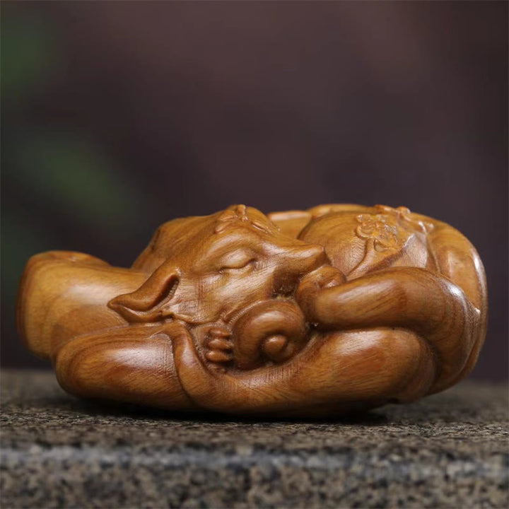 Buddha Stones Mini Renard à Neuf Queues Vert Bois de Santal Décoration de la Paix Décoration à Suspendre pour Voiture