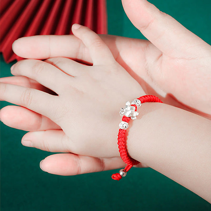 Bracelet pour enfants en argent sterling 999 Buddha Stones et signe du zodiaque chinois, corde rouge, fait à la main - image 4